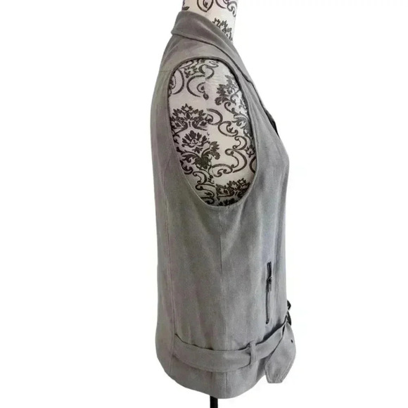 House of Harlow 1960 Stevle Faux Suede Zip Moto Vest Belted Grey Women's Medium - Picture 5 of 11